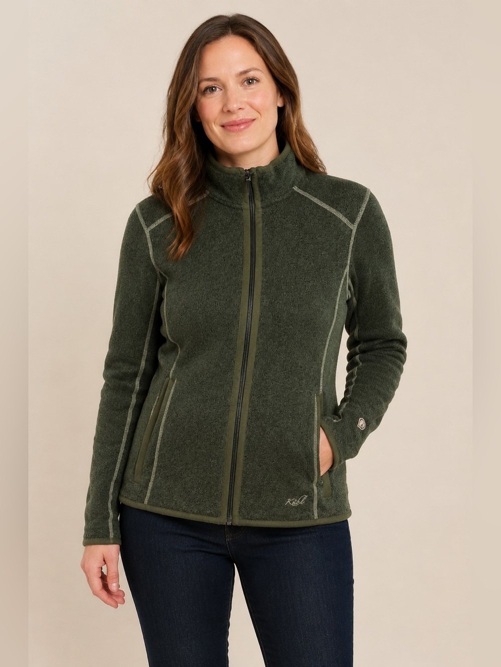 Kuhl Women’s Small Alfpaca Fleece Full Zip Jacket Green Outdoor Hiking